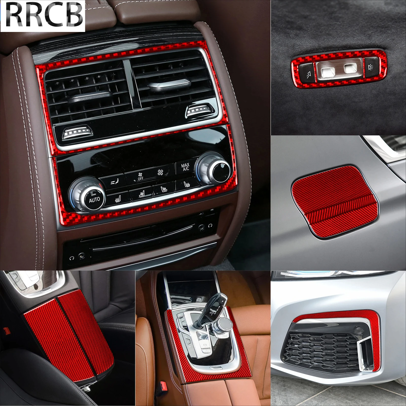 

For BMW 7 Series G11 G12 Accessories Interior 2015-2022 Gear Dashboard Handle Window lift Full Set Red Carbon Fiber Sticker