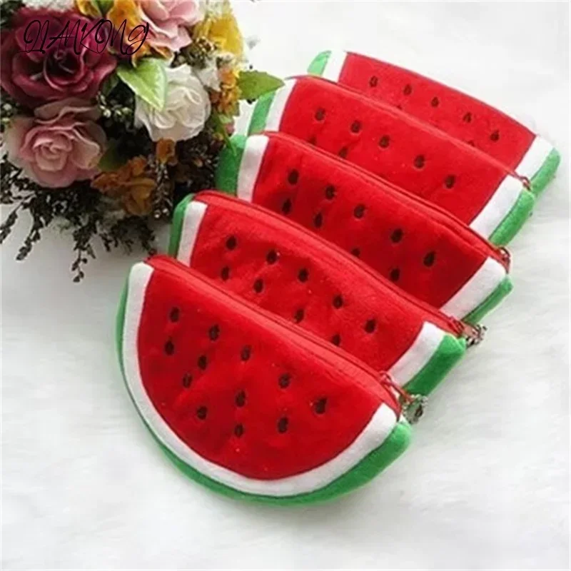 

Plush Red Watermelon Coin Bags Fruit Wallet Big Volume Watermelon School Kids Pen Pencil Bag Case Popular Coin Purses