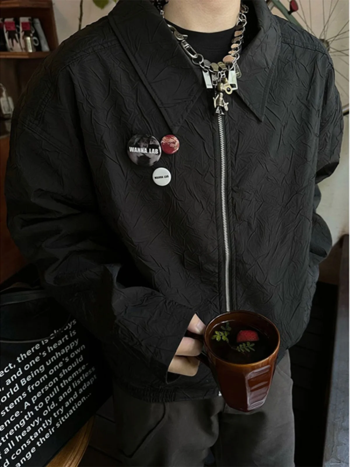 

Мужской осенний жилет в стиле барокко, утягивающий, с текстурной складкой, в американском стиле, из полиэфирного волокна