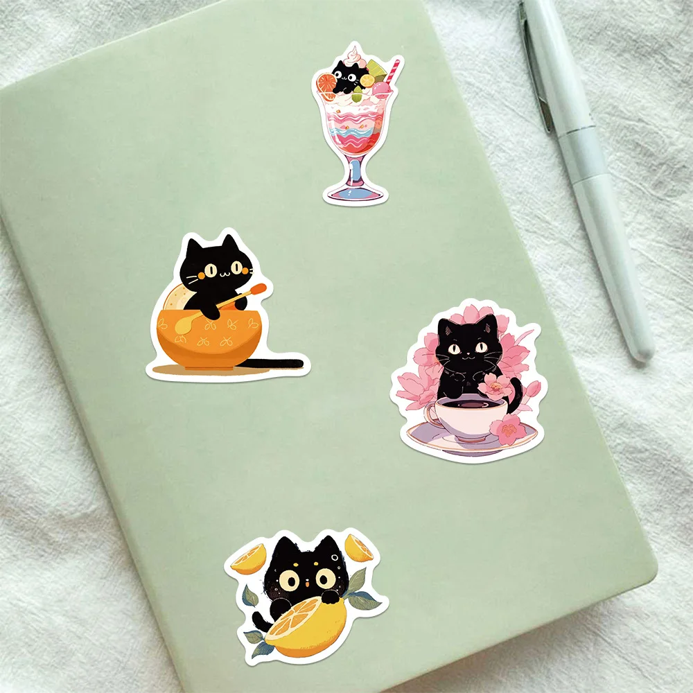 60Pcs Black Cat Stickers Pack，Cute Cool Vinyl Waterproof Stickers for Water Bottle,Skateboard,Laptop,Phone,Scrapbooking