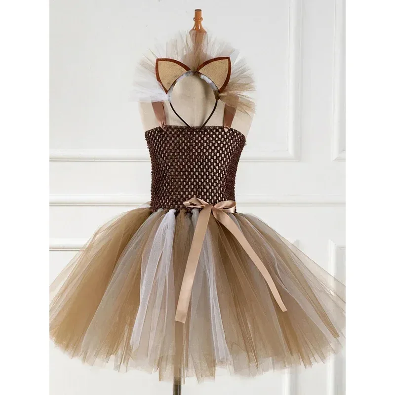 

AA wat Brown animal tutu dress lion children Halloween costume for girls kids Christmas dresses princess girl cosp2025 New