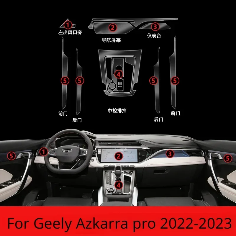 For Geely Azkarra pro 2023 2022 Accessories Car interior film transparent TPU PPF Gear Panel Center Console Anti-scratch Sticker