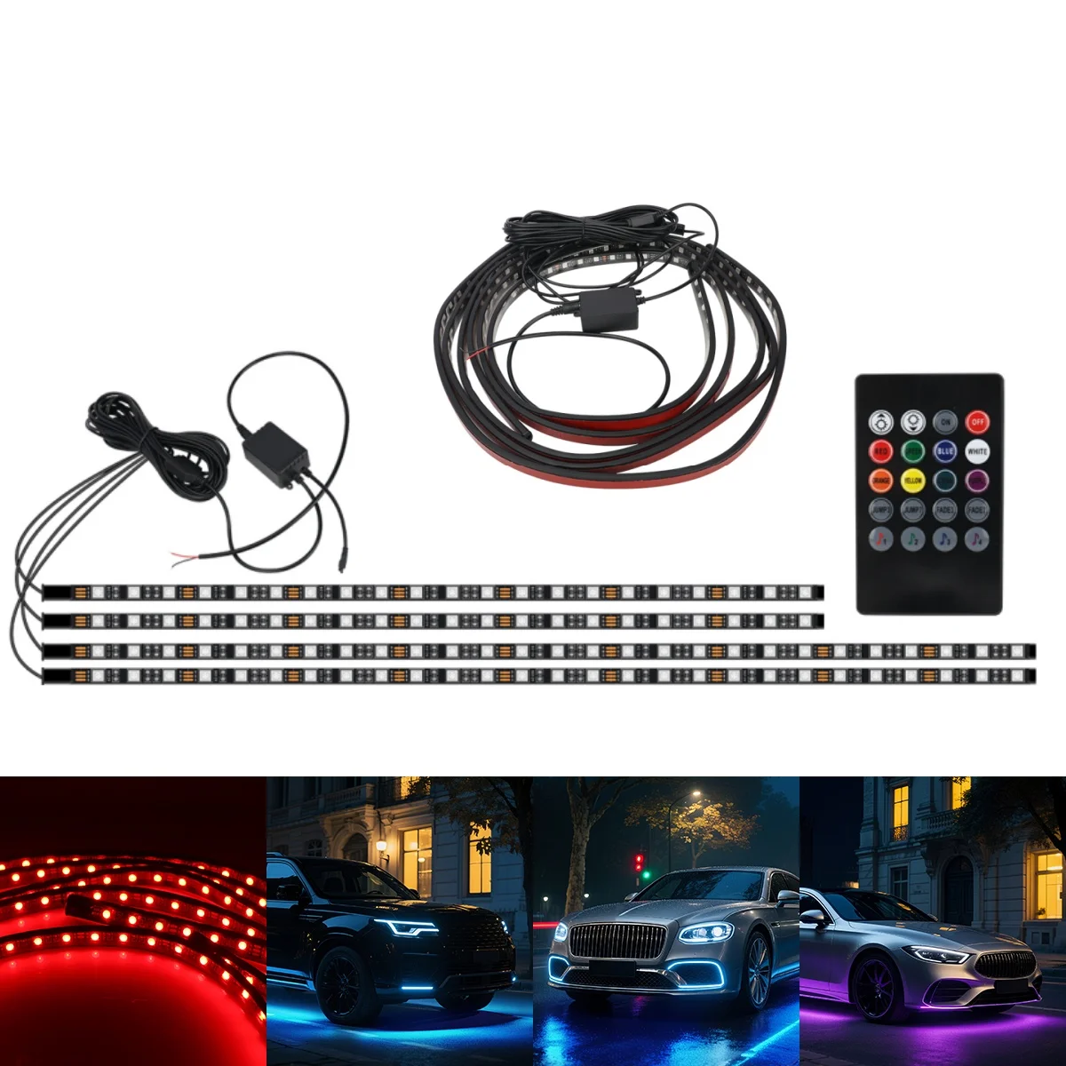 90+120CM Car RGB Chassis Light Bar Flexible Underglow Neon Light Strip Remote Voice Control /APP Control Auto Ambient Light