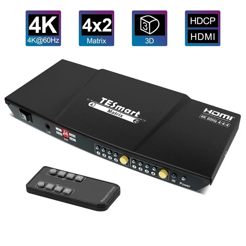 New Product HDMI Switch Splitter With Remote Control 4K 60hz 4x2 HDMI Matrix L/R Audio HDMI Matrix Switcher 4 In 2 Out