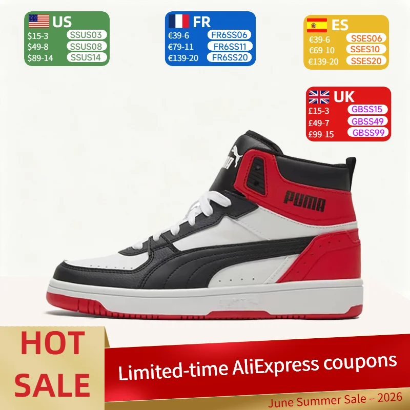 

Puma Rebound Joy Comfortable Lace-Up Cushioned Anti-Slip Supportive High-Top Basketball Shoes (Unisex) Black and Red 374765-03