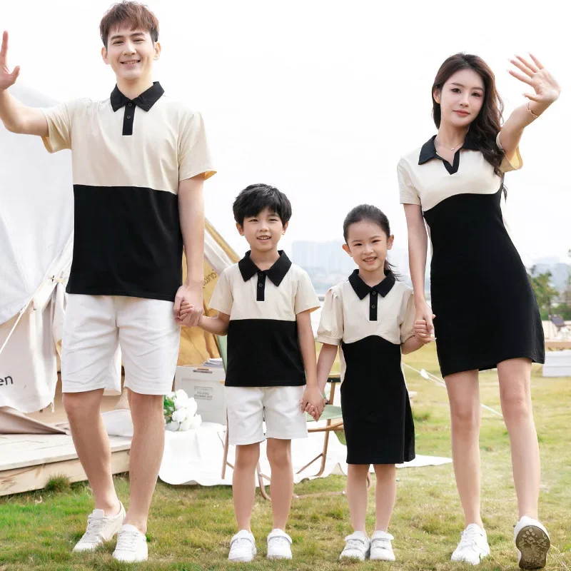 2024 Summer Parent-child Clothes for The Whole Family Look Clothing Mom and Daughter Equal Dress Dad Son Matching T Shirts Oufit