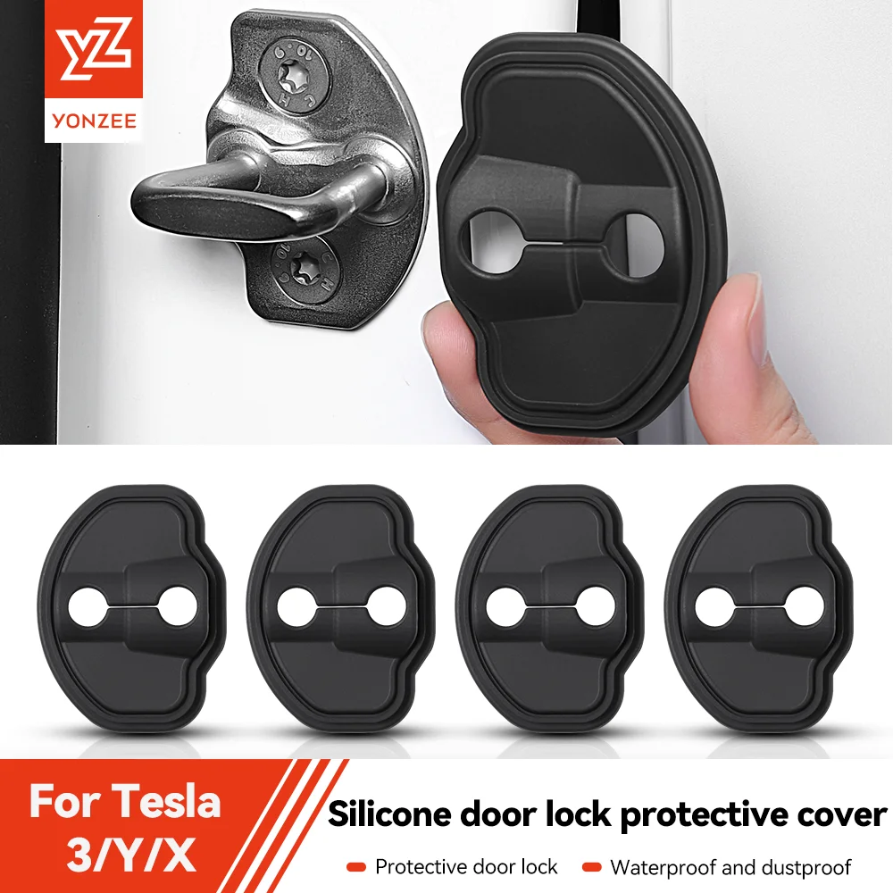 YZ For Tesla Model Y YL 3 Juniper Higland 4PCS Car Door Lock Protector Cover Silicone StrikerDamping Absorbing Pad 2026 Accessoy