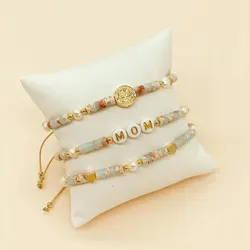 KKBEAD Adjustable Rope Bracelet for Women Natural Stone Pearl Bracelets MOM Letter Pulseras Jewelry Mother's Day Gift