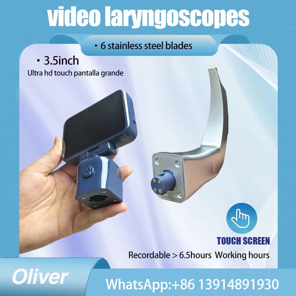 HD Touch Screen Video Laryngoscope 3.5 Inch for Anesthesia, 6 Sizes Reusable Sterilizable Blades,animal pet human