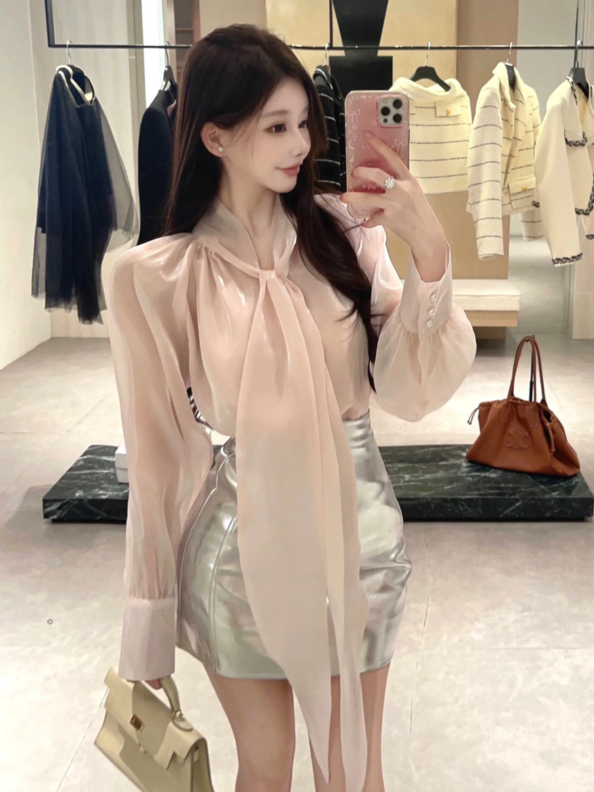 

Faionable Sweet Beautiful Design Small Luxury Fairylike Gentle Personali Bubble Sve irt Commute Sle V-ne Long Sl...