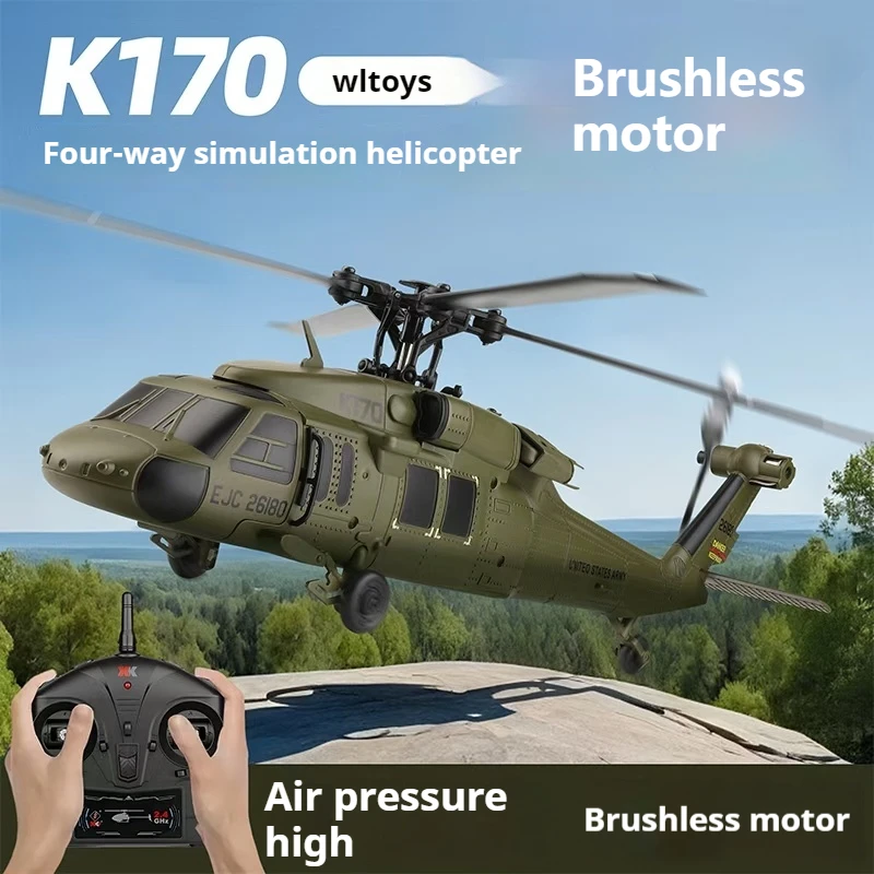 Wltoys K170 Remote Control Helicopter UH-60L 4 Channel brushless Helicopters with Gyro and LED Light Durable Airplane Toy Gift