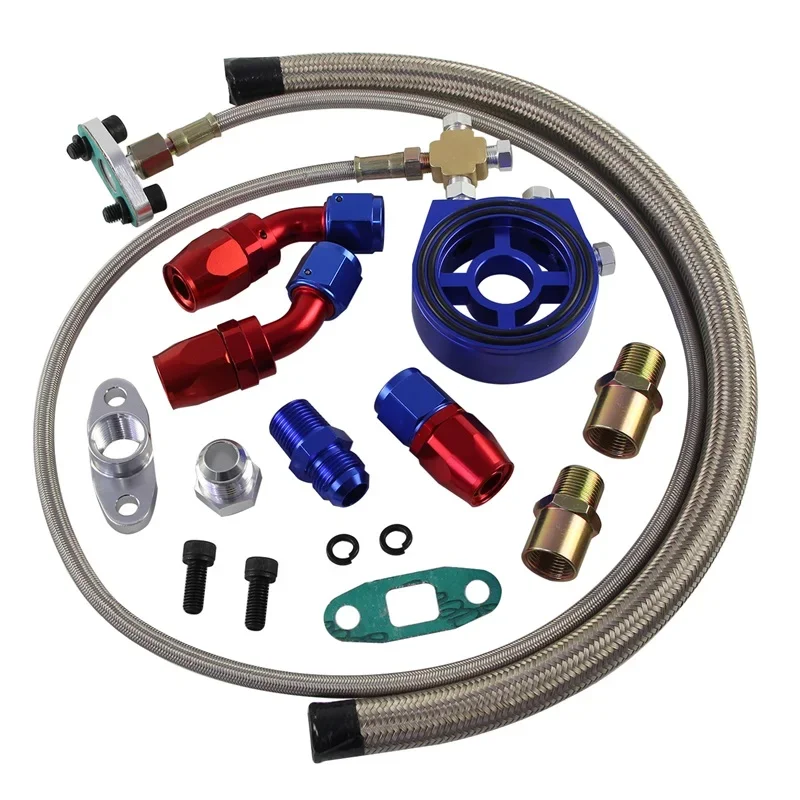 

Feed Line + Turbo Oil Return Drain+ Sandwich Adapter Plate For SR20DET KA24DE 95-99 Eclipse K24 Blue