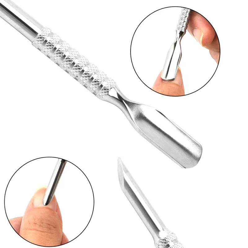 Double Ended Stainless Steel Cuticle Pusher Dual Sided Shaped Ingrown Toenail Lifter Remover Trimmer Nail Art Care Tools