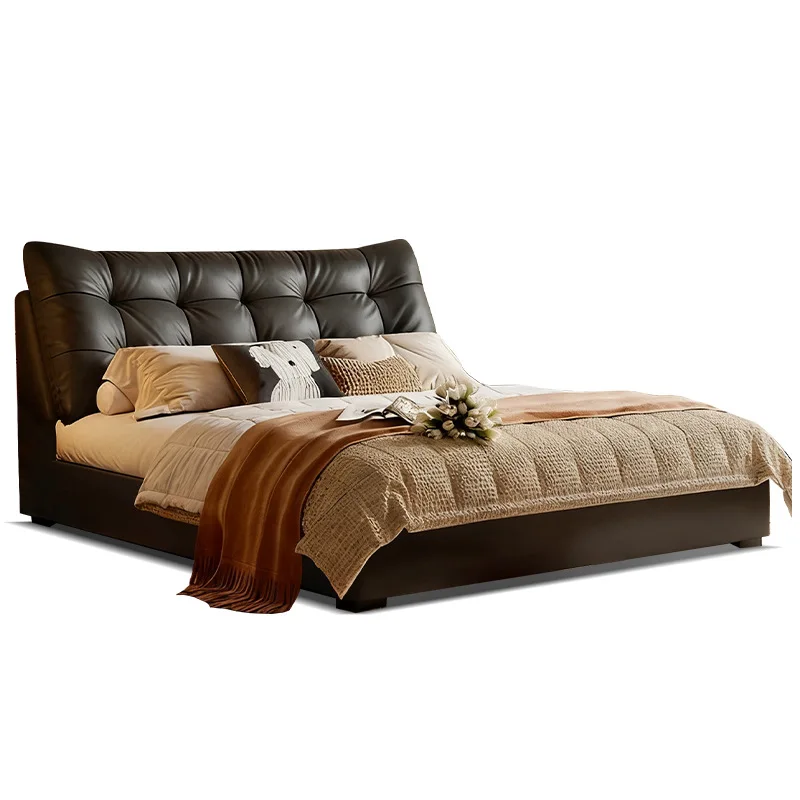 Cream wind soft bag leather bed Italian minimalist master bedroom 1.8m wedding bed high box storage bed