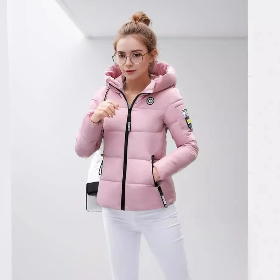 KIDCRKJ 2025 Winter Women's Short Cotton Jacket Female Zipper Casual Hooded Parkas Coats Womem Slimming Jacket Lady Outerwear