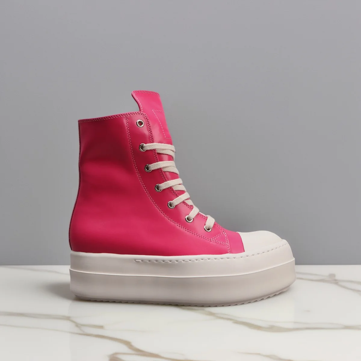 Men's Casual Genuine Leather Boots Women High Top Lace-Up Black Pink Platform Luxury Designer Sneakers For Autumn