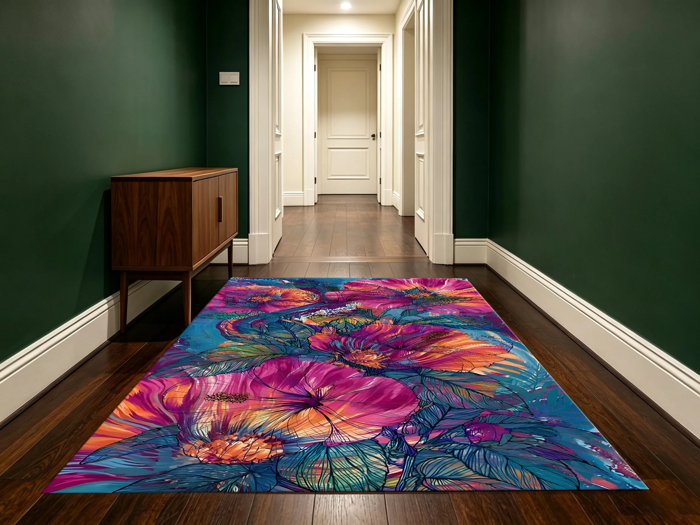 Large Velvet Area Rug Oil Painting Hibiscus Floral Print Soft Comfortable Living Room Bedroom Home Decor Area Rug