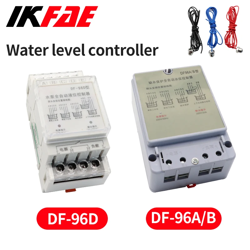 IKFAE 220V Automatic Water Level Controller Level Detector Float Switch Water Level Control Relay with Stainless Steel Probe