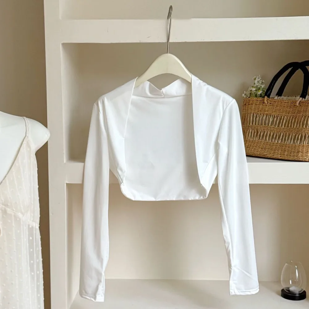 Ultra-thin Long Sleeve Crop Top Quick-Drying Solid Color Long Ice Silk Sleeves Anti UV Short Blouse One Piece Sunscreen T-shirt
