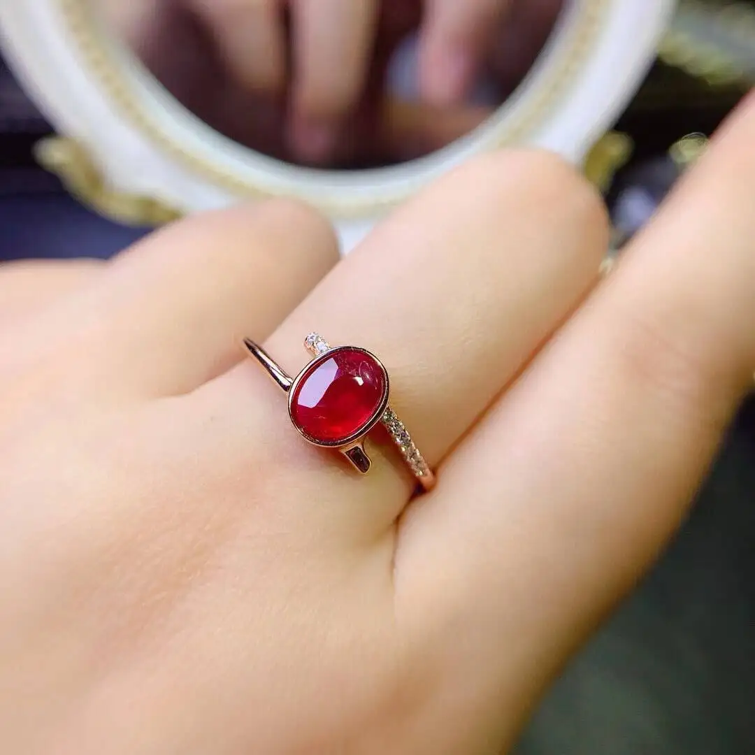 KJJEAXCMY New style Jewelry Natural Women's Ruby ring 925 silver inlay Colorful and splendid Crystal pure fire flash explosion
