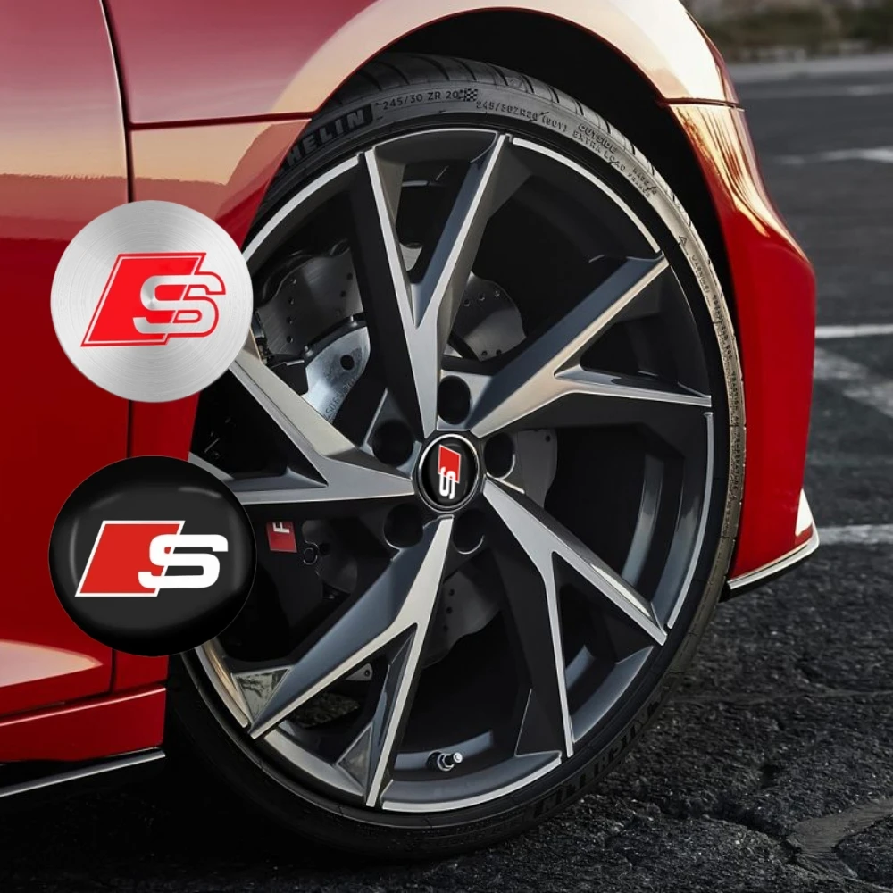 4pcs 56mm 60mm 65mm 75mm 90mm Car Emblem Logo Sticker Car Wheel Center Hub Cap Badge Accessories for Audi RS S Line A4 A6 B8 Q5