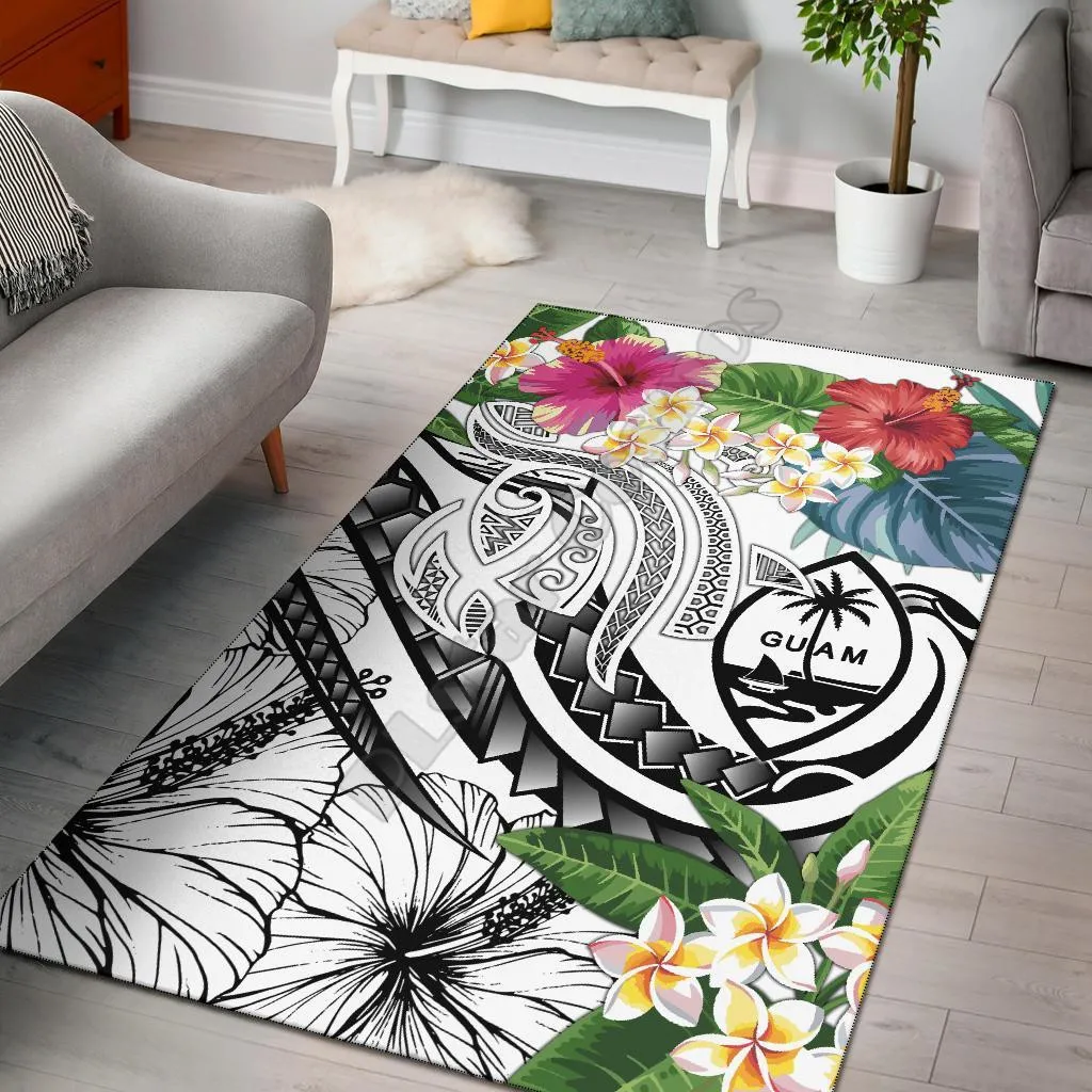 

Guam Polynesian Area Rug - Summer Plumeria Carpet 3D Printed Rug Home Decoration Themed Living Room Carpet