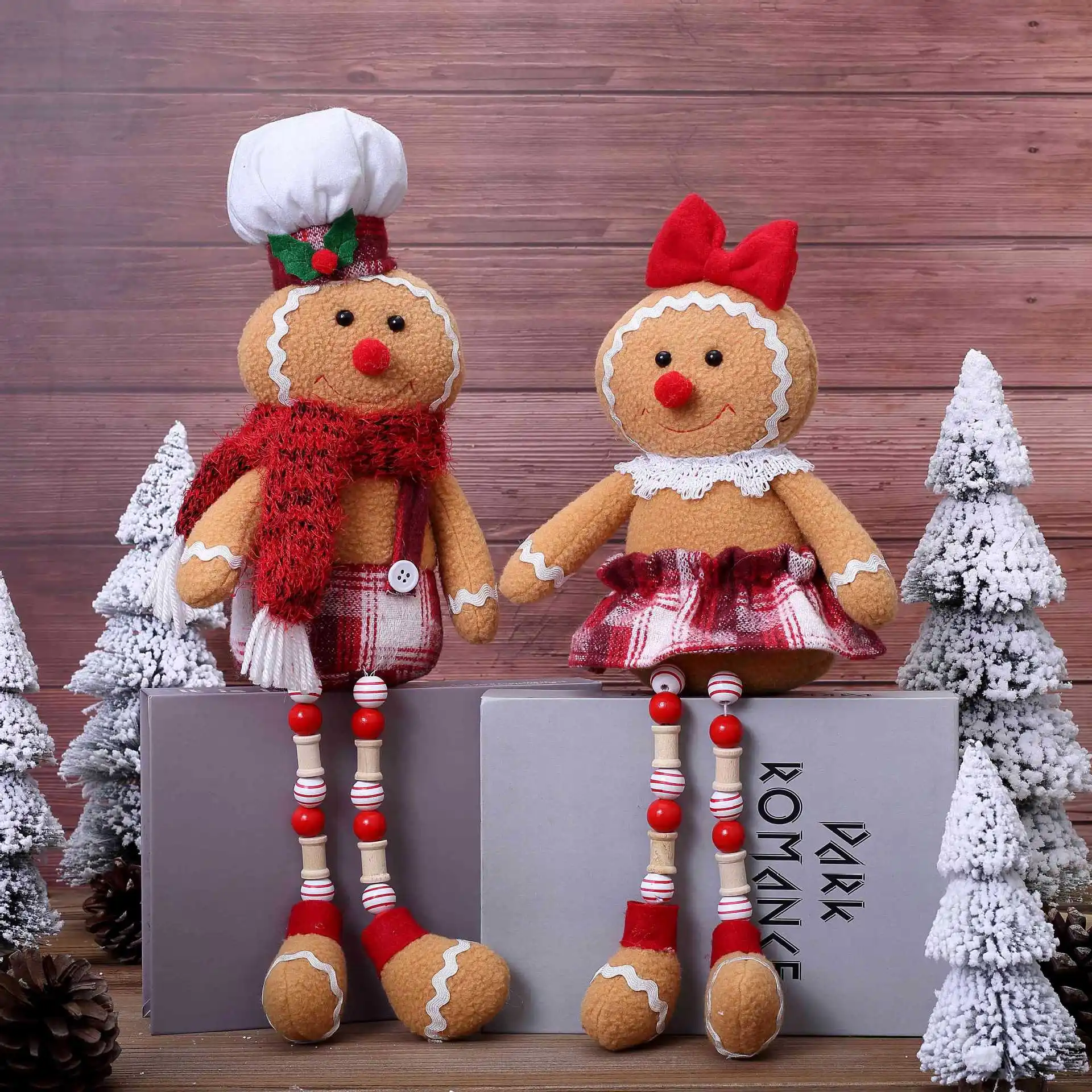 Lebkuchenmann Puppe Holzperlen Puppe Weihnachtsatmosphäre Dekoration Ornament Home Festival Zwergpuppe Dekoration Lieferungen Neu – Detail 2
