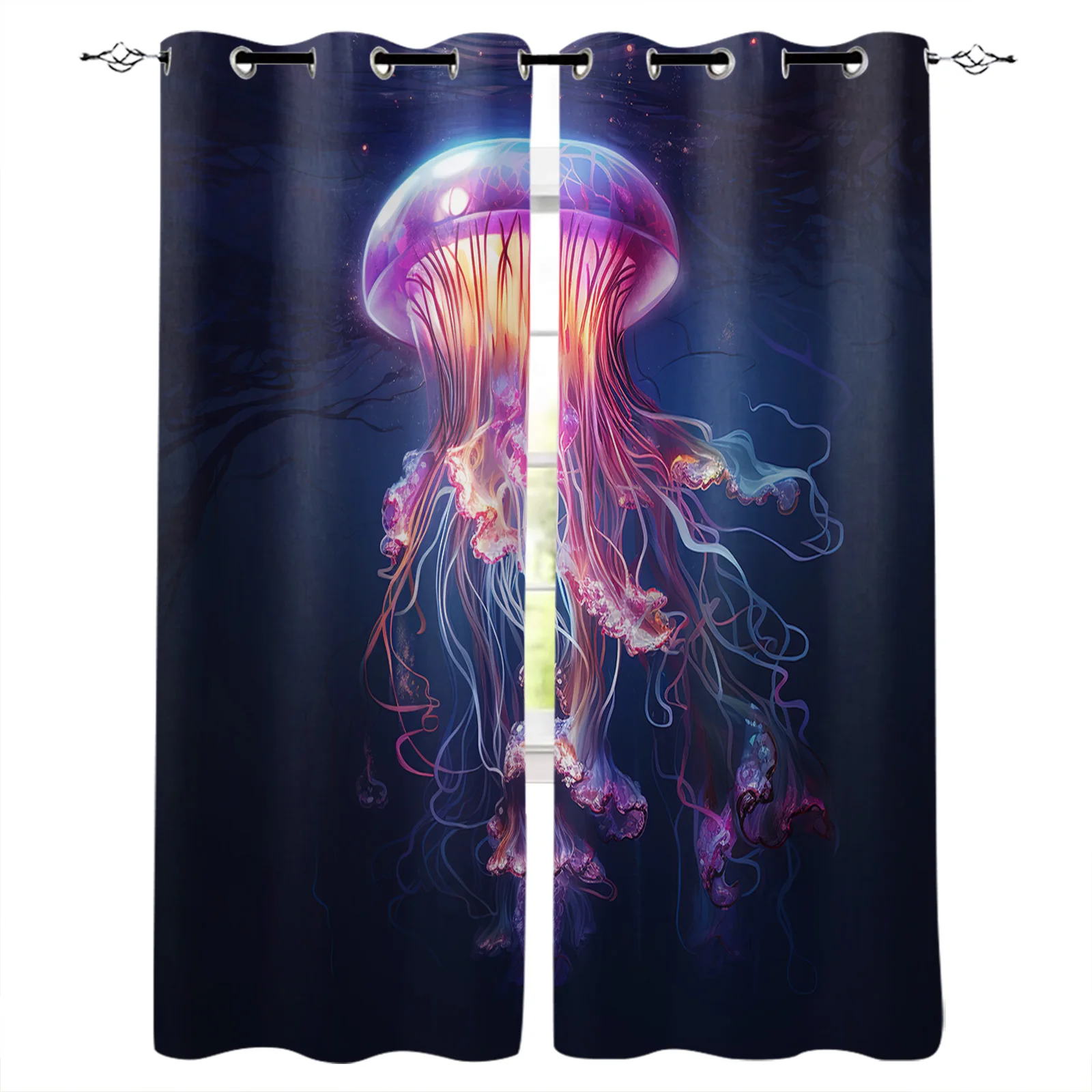 Jellyfish Gradient Line Modern Hall Curtains for Living Room Girl Boy Bedroom Kitchen Long Window Curtain Cortinas