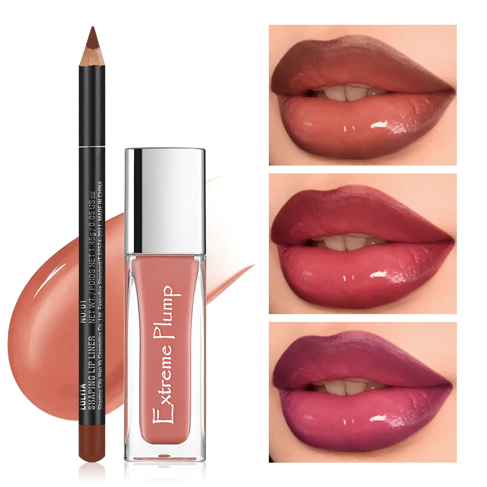 2Pcs Lip Definer & Plumping Lip Gloss Duo All-in-one Defined Voluminous Daily Lip Makeup Set