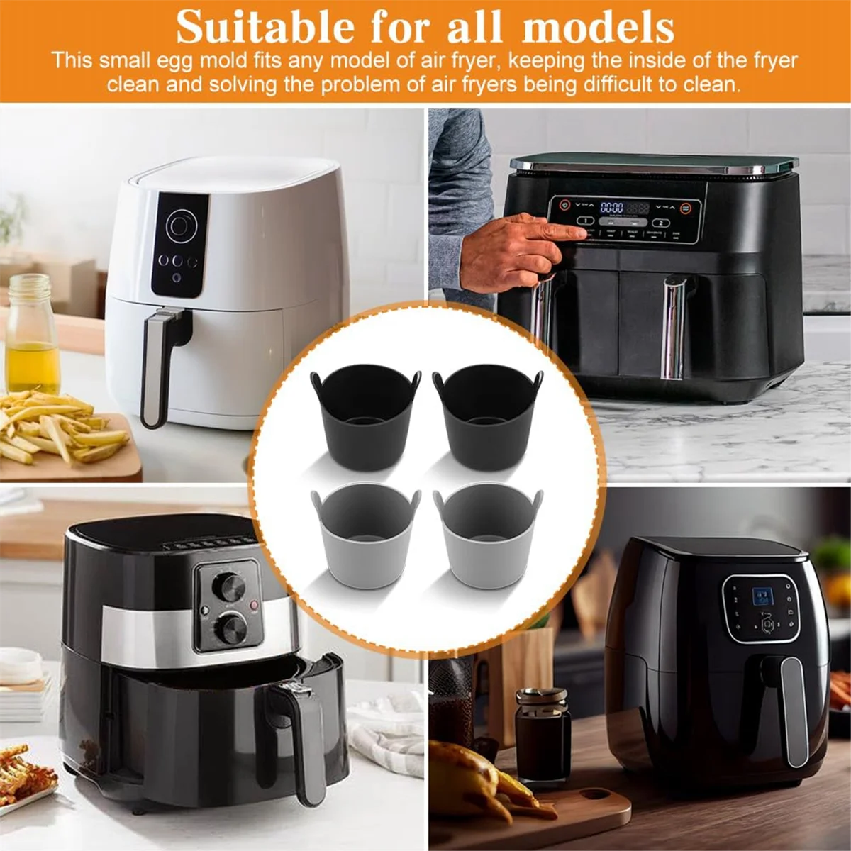 에어 프라이어 용 계란 몰드 4pcs Ramekins, 에어 프라이어 용 이중 핸들 재사용 가능한 에어 프라이어 계란 몰드 에어 프라이어 용 계란 몰드