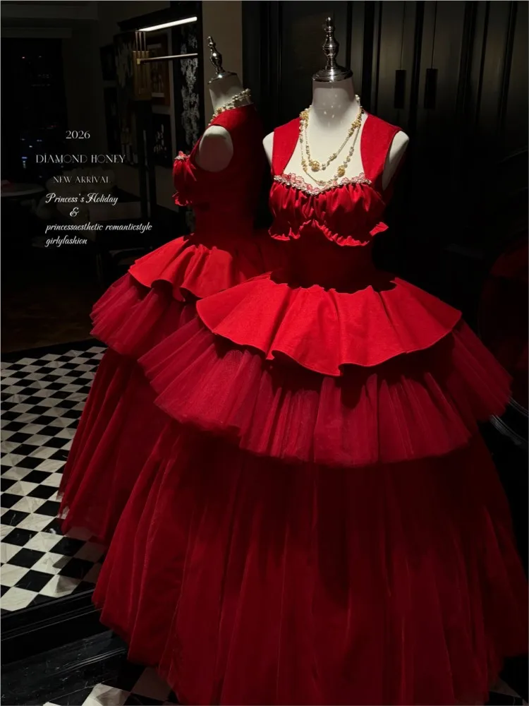 Rose red ballet fashion birthday coming-of-age gift dress