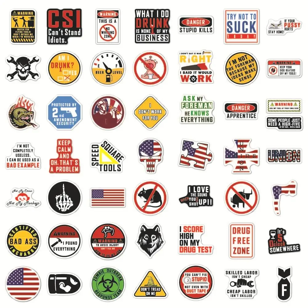 50PCS Safety Helmet Warning Stickers, Skateboard Refrigerator Guitar Notebook Motorcycle Travel Classic Toys Cool