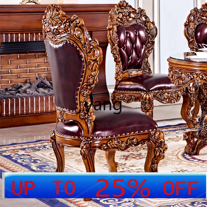

LH all solid wood Pisces carved first layer leather book chair luxury restaurant back chair