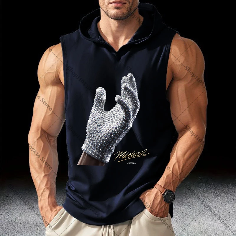 Adult Fashion Casual Vest Summer Clothing Undershirt King of Pop MJ Men Breathable Singlet Michael Jackson Hooded Waistcoat Gift view 4