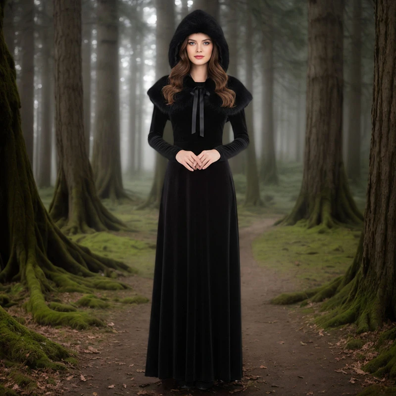 Men Women Medieval Hooded Cloak Viking Knight King Warrior Faux Fur Shawl Scarf Winter Renaissance Halloween Cosplay Costume