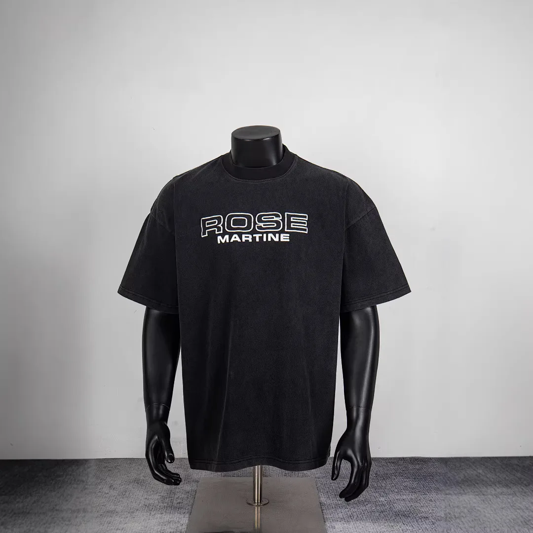 Martine Rose new metallic heat-pressed logo short-sleeved washed-out distressed casual loose round-neck T-shirt