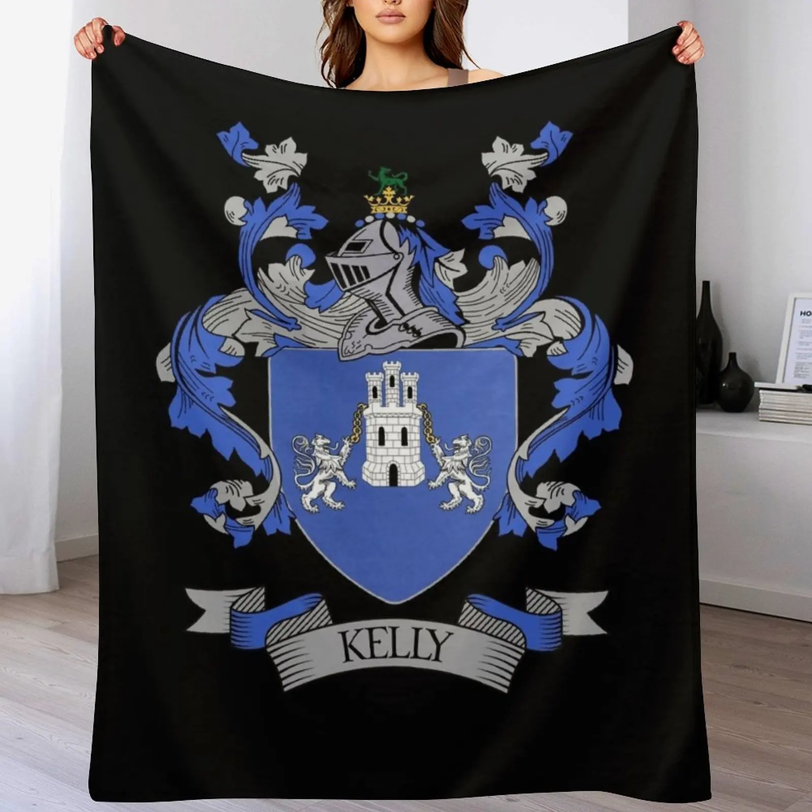 

Kelly Coat of Arms Kelly Family Crest Throw Blanket Spring Fall Cozy Throw Blanket for Couch