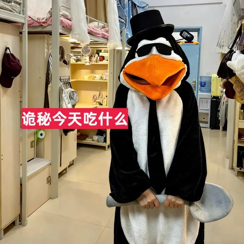 زي بيجامة تنكري أنيق على شكل بطريق - نيسيي من الفلانيل مع قبعة شيف وزي مضحك مستوحى منقار كبير الحجم