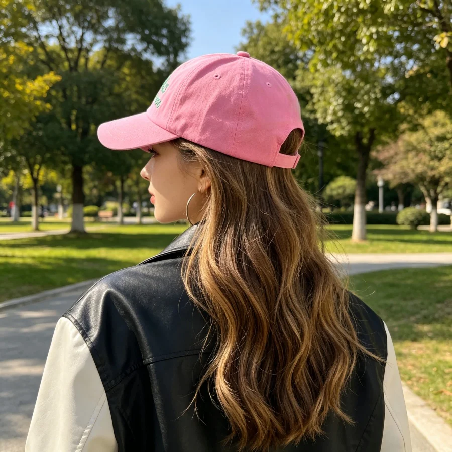 Sweet and Cool Style Letter-Embroidered Baseball Cap, Soft-Top Washed Cotton Material, Pink for a Fresh Look, Black for a Versatile Look, Suitable for Different Styles of Wear, Can Be Worn for Everyday Shopping, Walking, or Going Out Without Makeup.