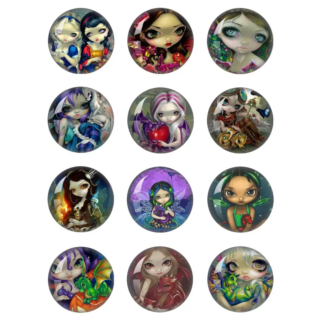 Handmade Fairy And Cute Dragon Round Photo Glass Cabochon Demo Flat Back Handmade DIY Jewellery Ornaments Making Findings