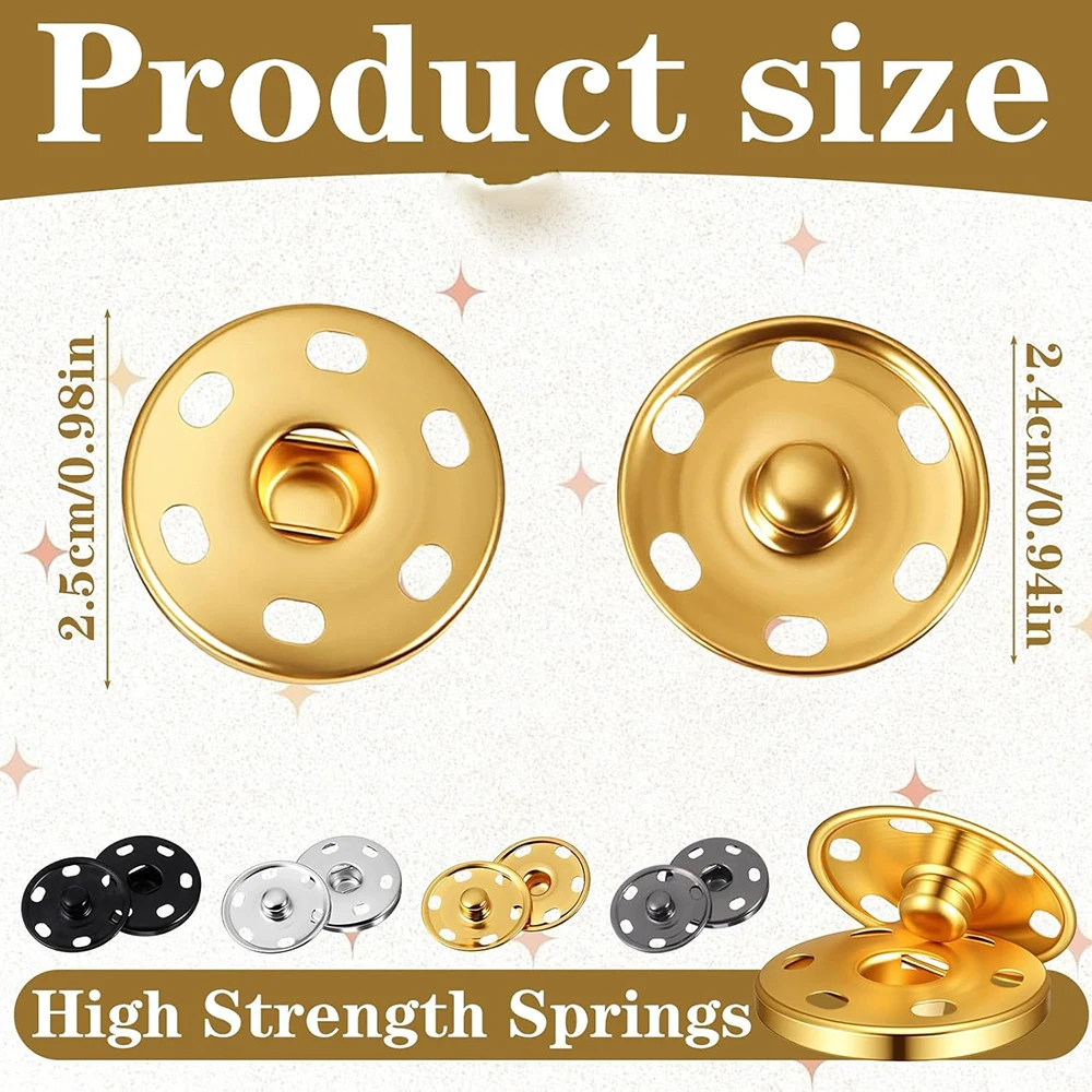10Pairs 1Inch/25mm Large Sew on Snap Buttons Metal Sew on Snap Fastener Buttons for Fabric Big Sewing Snaps Press Studs Button