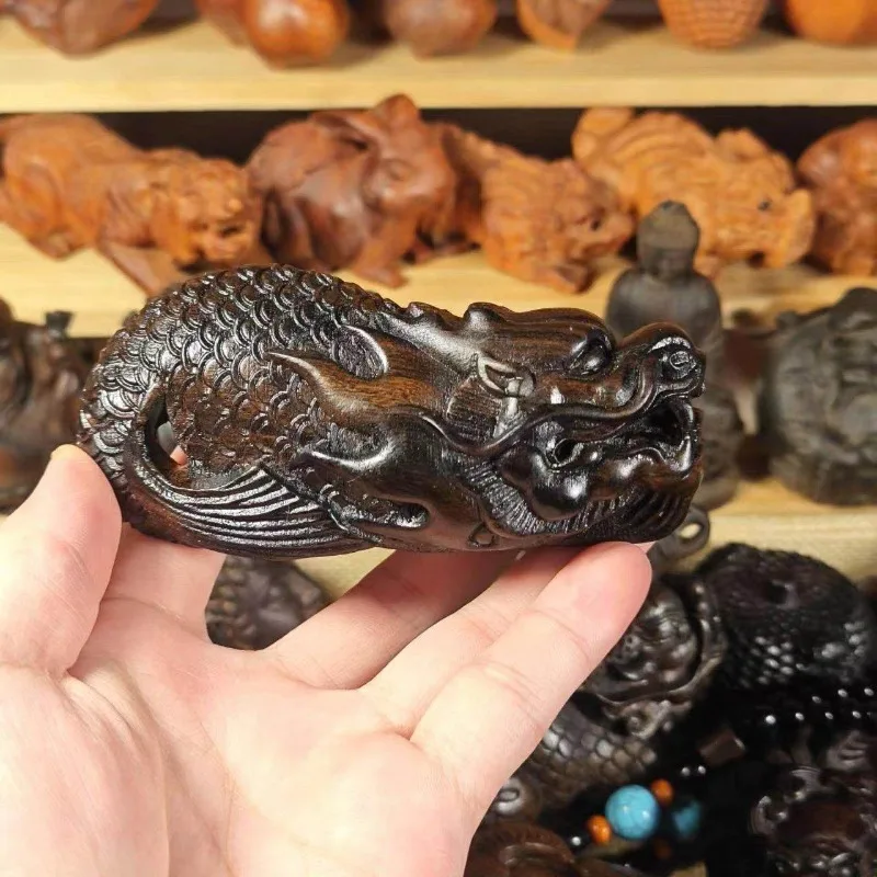 Hand-Carved Premium Agarwood Dragon Fish Statue - 3.9