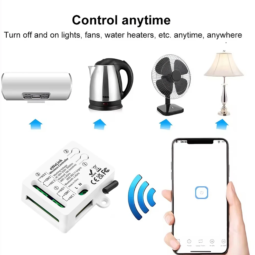 EWelink Dry Contact WIFI Smart Switch AC110V USB5V 2CH Relay Module Inching Self-Locking Receiver Timer Work for Alexa Google
