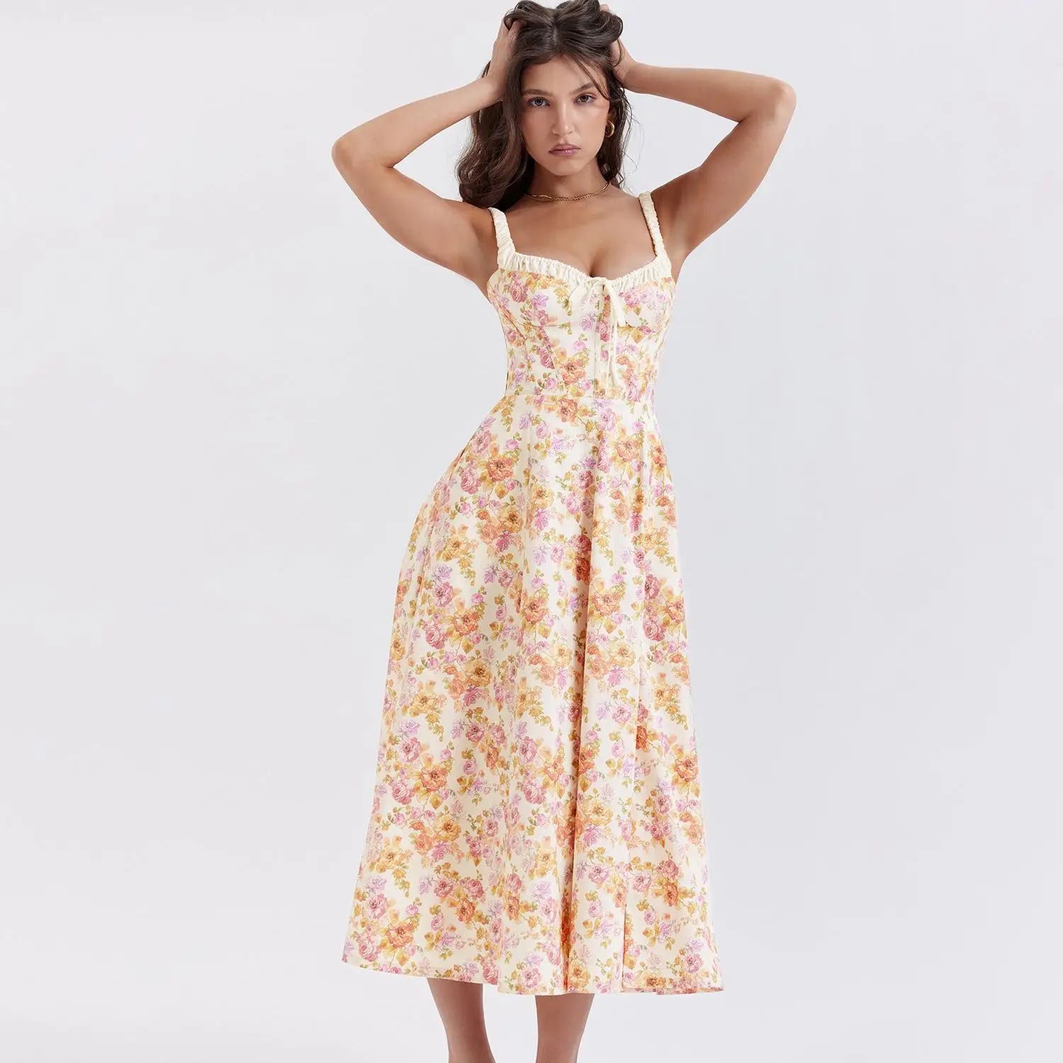 Women's Casual Dresses Women's Clothes New European And American New French Split Flower Suspender Skirt Chest Splicing Pleated