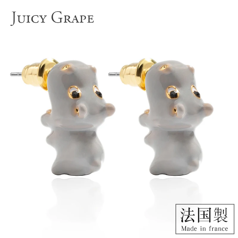 Juicy Grape Cute Hippo Earrings Copper Plated 18K Hand-Painted Enamel 925 Silver Needle Brand Jewelry