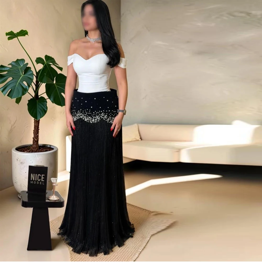 Customized Sweetheart Neck Evening Dress Off the Shoulder Crystal Detail Tassel Formal Gown Contrast Color Wedding Party Dresses