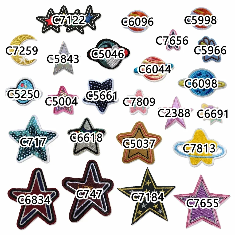 Single sale 1 pcs Star embroidery hot melt adhesive ironing clothing patch can be sewn decorative clothing patch