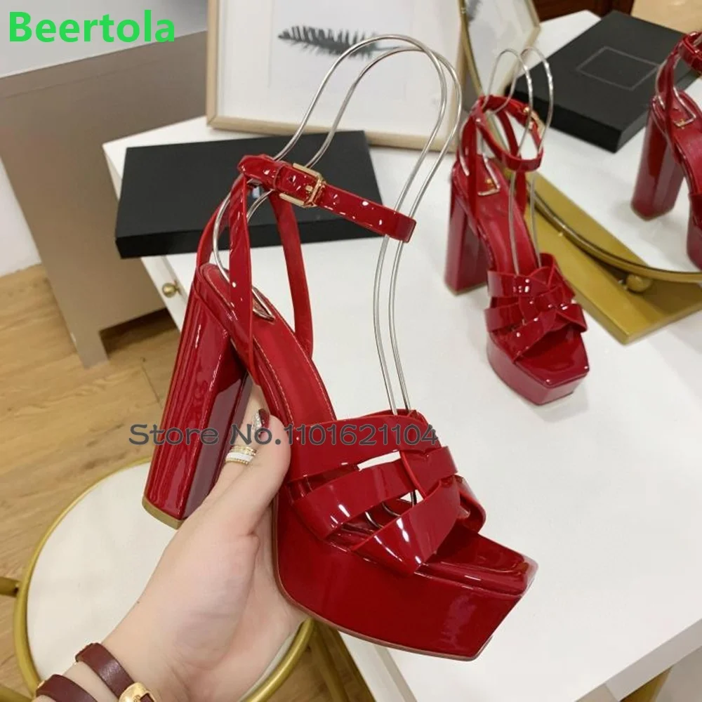 Platform Chunky Heel Luxury Sandals For Female Women 2024 New Square Toe Ankle Buckle Strap Summer Elegant Fashion Sexy Shoes