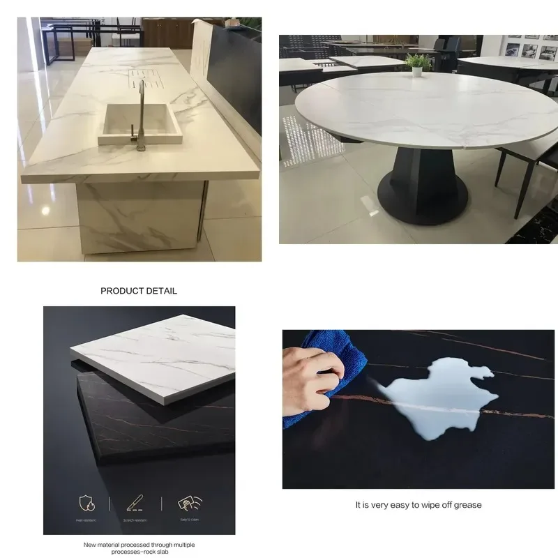 Modern Glazed Calcite Kitchen Island Table Custom Dining Bar Counter Waterproof Fireproof 80x140 90x180cm 5 Year Warranty