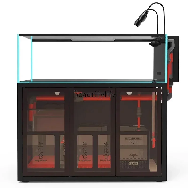 

LD33Industrial Wind Aquarium Bottom Filter Ultra-White Glass Back Overflow Ecological Fish Globe